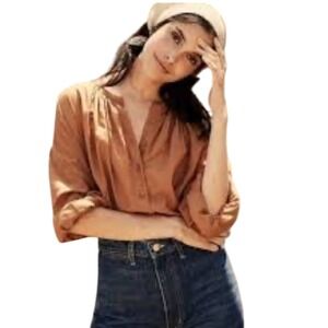 Xirena Channing Burnt Orange Blouse 100% Cotton Chic Minimalist Luxe Doen Style